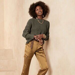 Banana Republic Green Oversized 100% Cotton Crew Neck Sweater Chunky Knit Small